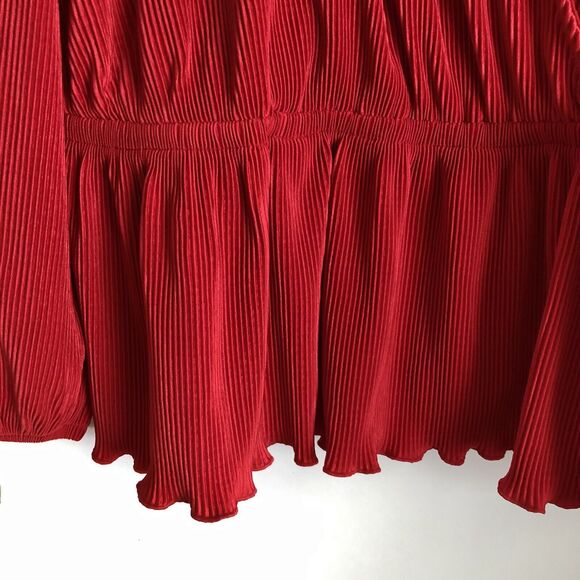 ON 34TH WOMEN'S TOP RED STRIPE WRAP, ELASTIC WAIST LONG SLEEVE PULLOVER, PEPLUM - Picture 6 of 7